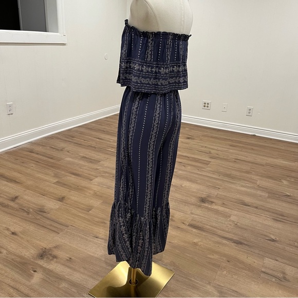 JAPNA Strapless Smocked Boho Wide Leg Jumpsuit Women’s XS Navy Print - Picture 12 of 12